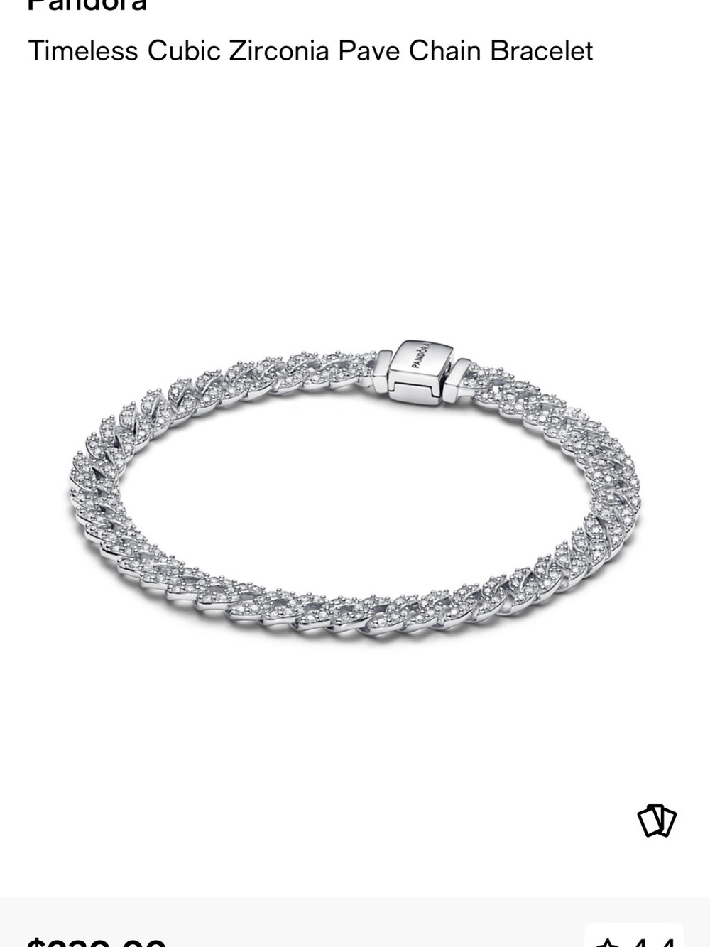 Pandora Timeless Cubic Zirconia Pave Chain Bracelet - Sterling Silver. 6.25”